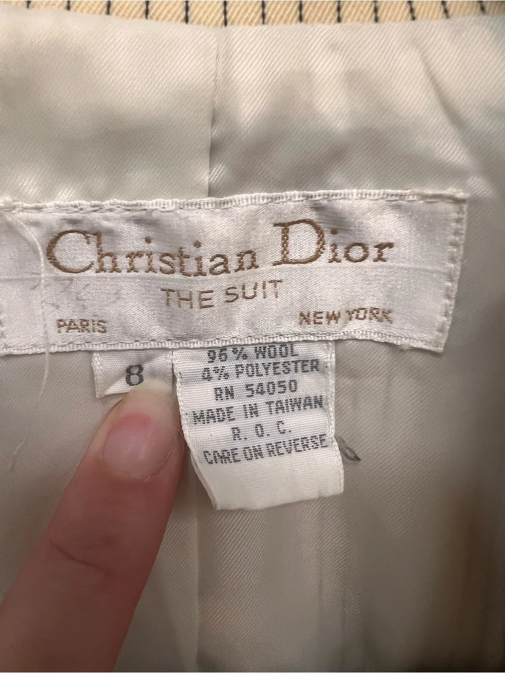 Vtg Christian Dior Yellow Pinstripe Suit Jacket/ Coat/Dress/Blazer. Sz 8. Wool.